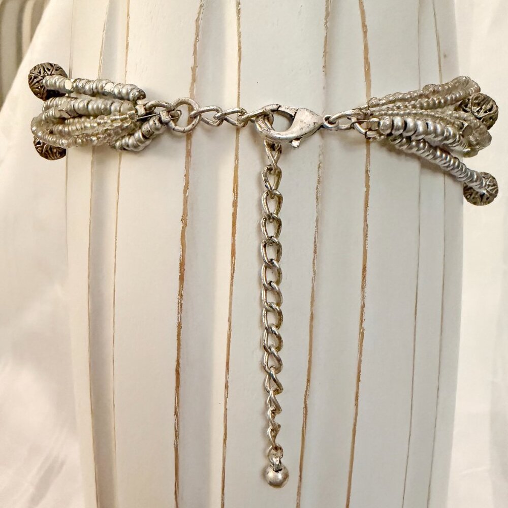 Vintage Inspired Silver Filigree Statement Necklace Multi-Strand Boho Medallion - Picture 7 of 8